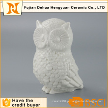 Glazed branco coruja forma cerâmica animal figura para decoração para casa